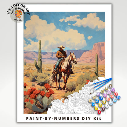 MidWest Desert Art PAINT by NUMBER Kit Adult Painting DIY Vintage Rustic Cabin Wall Art Saguaro Cactus Cowboy Style  Birthday Gift For Dad
