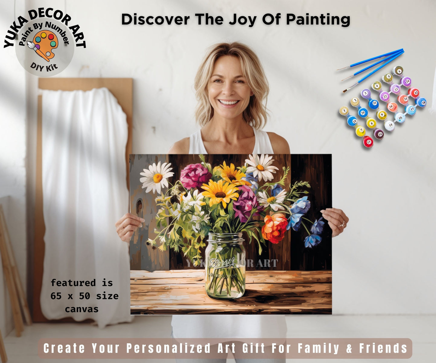 PAINT by NUMBER Kit for Adults Garden Spring Flowers Rustic Decor Easy Beginner Acrylic Paint DIY Wall Art Birthday Gift for Mom Girlfriend