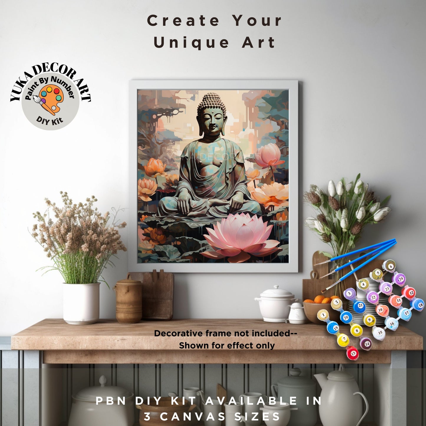 Easy PAINT by NUMBERS Kit For Adults Buddha Statue Pink Lotus Flower DIY Acrylic Paint Kit Zen Meditation Studio Wall Art Home Decor Gift