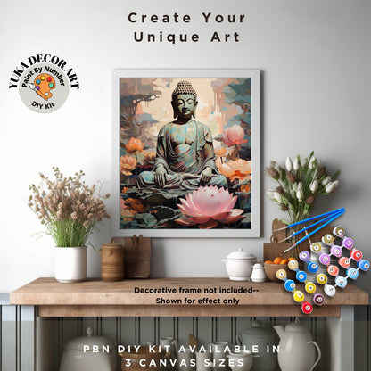 Easy PAINT by NUMBERS Kit For Adults Buddha Statue Pink Lotus Flower DIY Acrylic Paint Kit Zen Meditation Studio Wall Art Home Decor Gift
