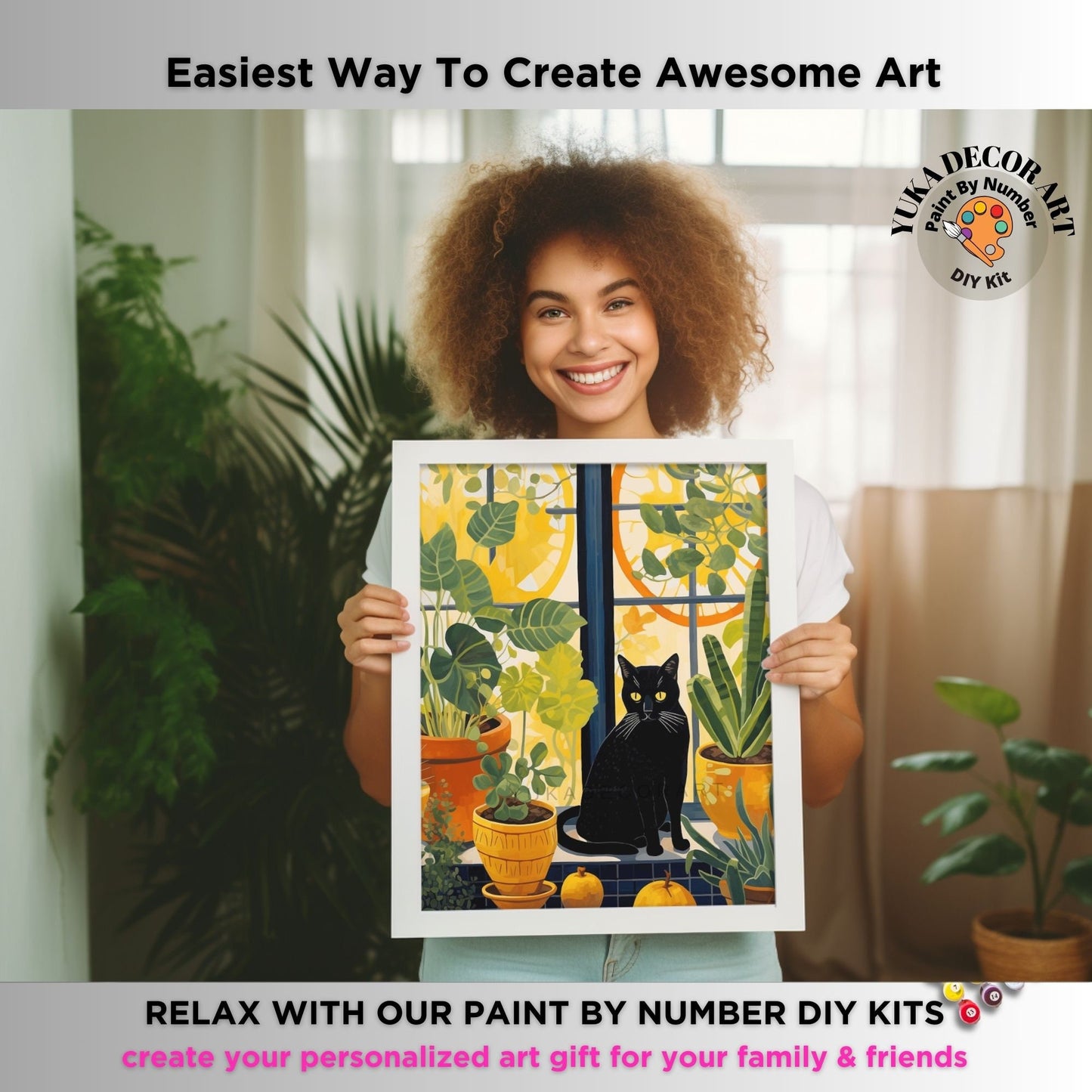 Cat PAINT by NUMBER DIY Kit Adult Indoor Plants Minimalist Art Boho Garden Easy Beginner Acrylic Painting Birthday Custom Gift For Wife Mom