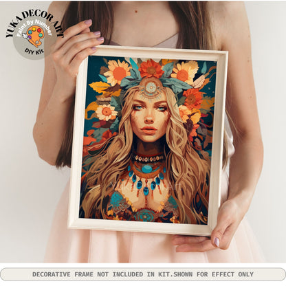 Boho Flower Woman PAINT by NUMBERS DIY Kit Gift Adults Easy Beginners Painting Kit Home Decor Art Bday Gift Girlfriend Wife