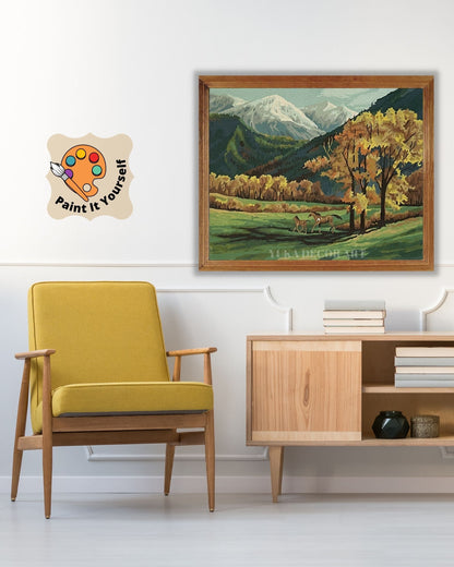 Mountain Landscape PAINT by NUMBER Kit  Adult , Galloping Horse In  Autumn Vintage Style DIY Easy Acrylic Paint Kit,Christmas Gift Idea