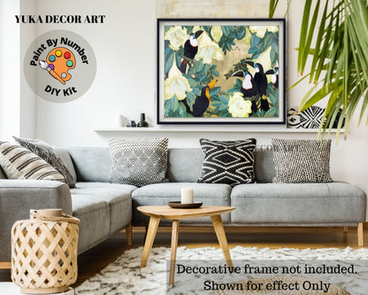 Toucans In Tropical Garden PAINT by NUMBER Premium DIY Paint Kit Adult , Vintage Style Easy Beginner Painting Gift