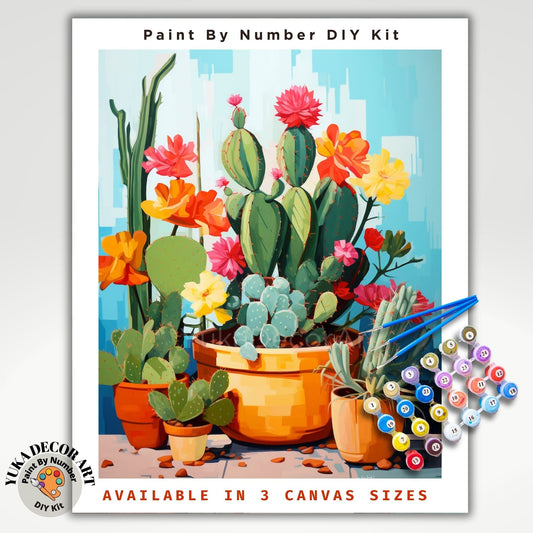 PAINT by NUMBERS Kit for Adults Minimalist Vibrant Cactus Art Easy Beginners Colorful DIY Paint Kit Anniversary Gift Mom Girlfriend Mom Aunt