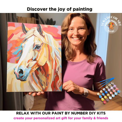 Modern Art Horse PAINT by NUMBER Kit Adult Boho Horse Portrait Beginner Acrylic Painting DIY Kit Grandma Mom Art Gift Ranch Farmhouse Decor