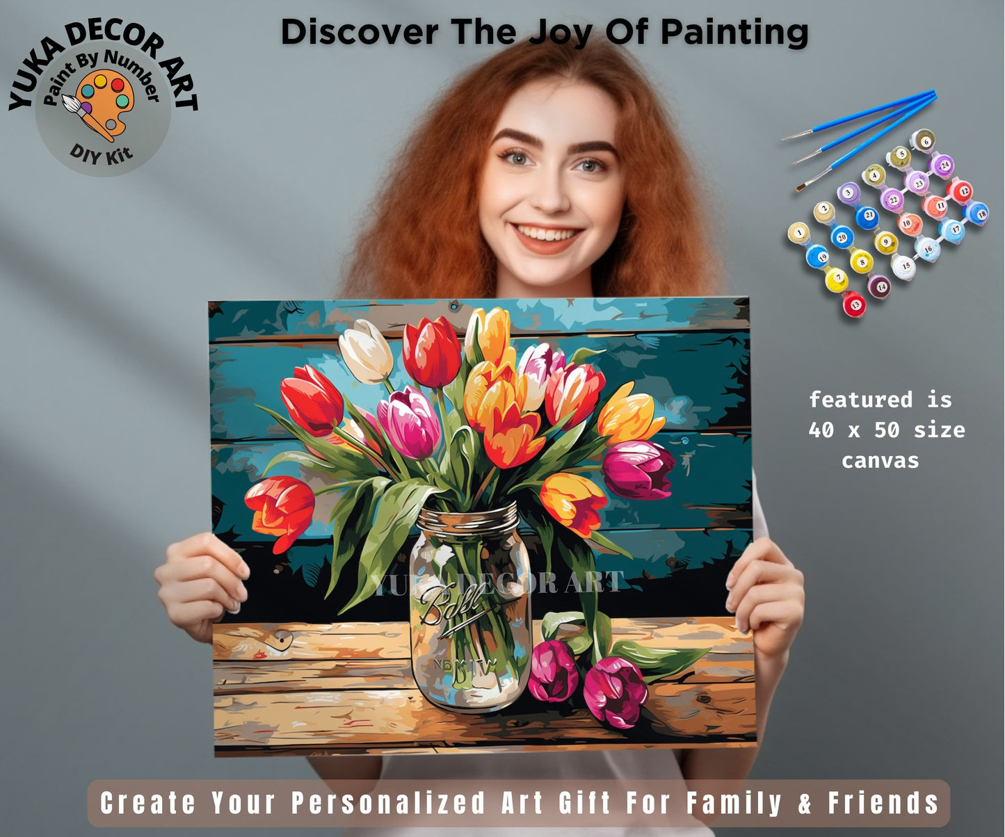 Tulips PAINT by NUMBERS Kit for Adults Vase Of Flowers Still Life DIY Painting Easy Beginners Hobby Kit Wall Art Mom Gift