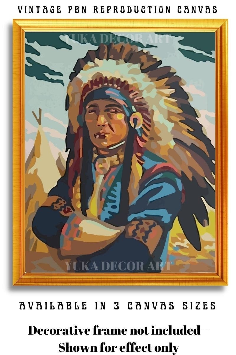 Vintage PAINT by NUMBER DIY Kit for Adult , Native American Vintage Style Art , Easy Acrylic Paint Kit,Vintage Wall Art Gift