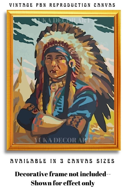 Vintage PAINT by NUMBER DIY Kit for Adult , Native American Vintage Style Art , Easy Acrylic Paint Kit,Vintage Wall Art Gift