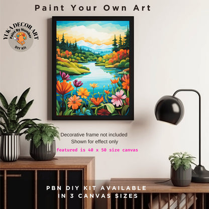 Springflowers PAINT by NUMBER Kit Adult Mountain Landscape Valley Scenery Art Easy Beginners Acrylic Painting DIY Canvas Gift For Girlfriend