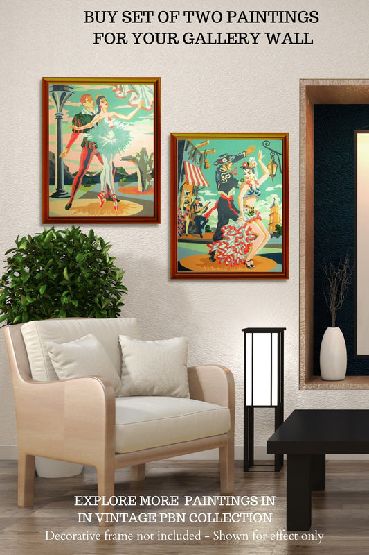 Vintage Paint By Number Set of 2,Flamenco  Dancer Couple, Gift for Mom Grandmom, Vintage Wall Art