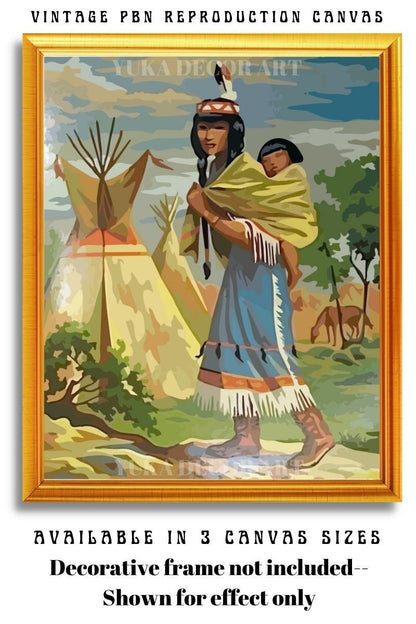 Vintage PAINT by NUMBER DIY Kit for Adult , Native American Vintage Style Art , Easy Acrylic Paint Kit,Wall Art Gift