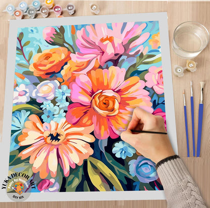 Colourful Floral PAINT by NUMBER Kit for Adults Garden Flowers DIY Painting Easy Beginners Kit Wall Art Gift For Mom Girlfriend Wife Grandma