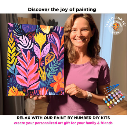 Vibrant Floral PAINT by NUMBERS Kit Adult Flowers Freestyle Illustration Easy Beginner DIY Painting Kit Birthday Gift For Aunt Girlfriend