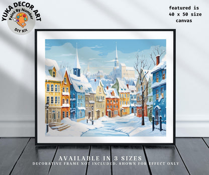 Winter Town PAINT by NUMBERS DIY Kit Adult Scenic Vintage Art Village Scenery Acrylic Painting Easy Beginner Craft Kit Mom Dad Birthday Gift