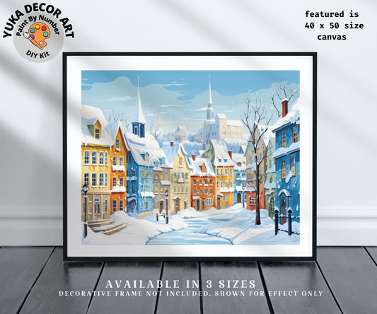 Winter Town PAINT by NUMBERS DIY Kit Adult Scenic Vintage Art Village Scenery Acrylic Painting Easy Beginner Craft Kit Mom Dad Birthday Gift