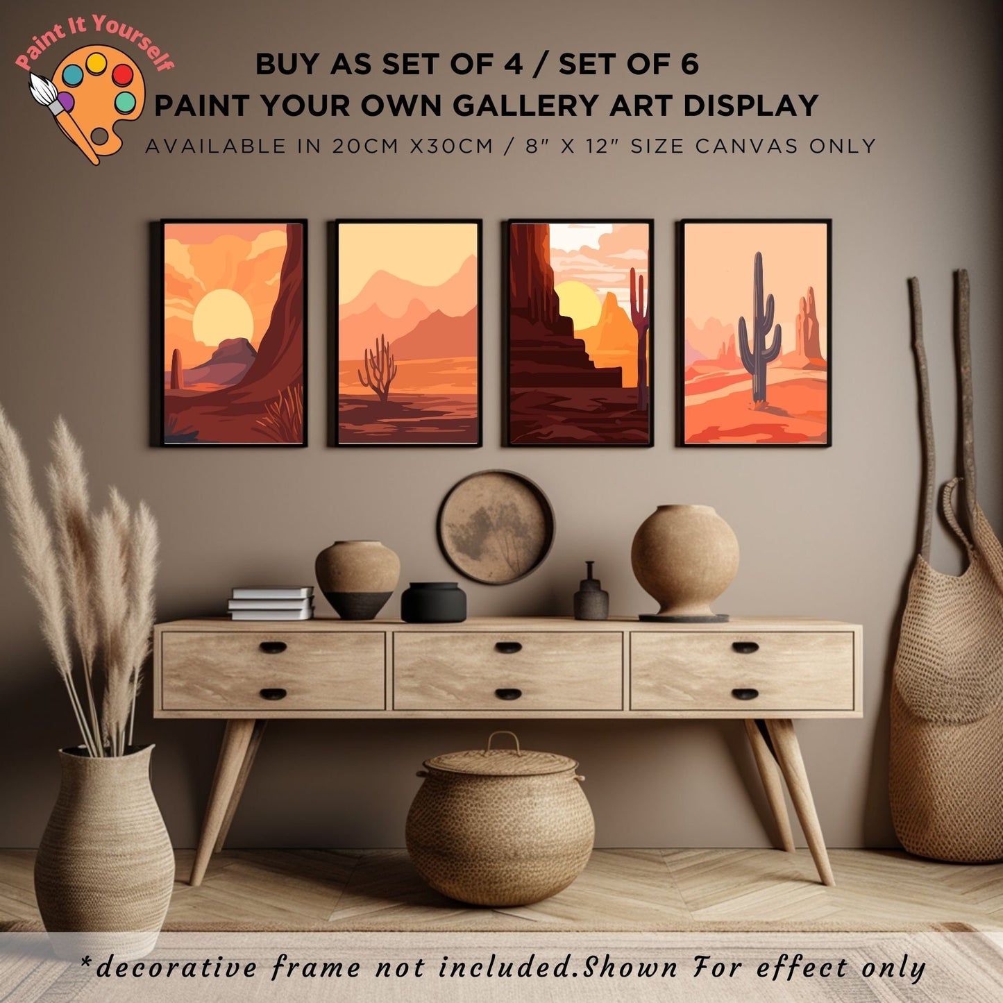 Desert Minimalistic PAINT by NUMBER Kit Adult, Bundle Set of 2 / 3 / 4 / 6 kits , Midwest Rustic Art Easy Beginner Acrylic Painting DIY Kit