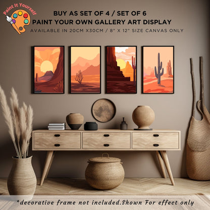 Desert Minimalistic PAINT by NUMBER Kit Adult, Bundle Set of 2 / 3 / 4 / 6 kits , Midwest Rustic Art Easy Beginner Acrylic Painting DIY Kit