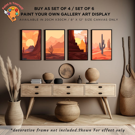 Desert Minimalistic PAINT by NUMBER Kit Adult, Bundle Set of 2 / 3 / 4 / 6 kits , Midwest Rustic Art Easy Beginner Acrylic Painting DIY Kit