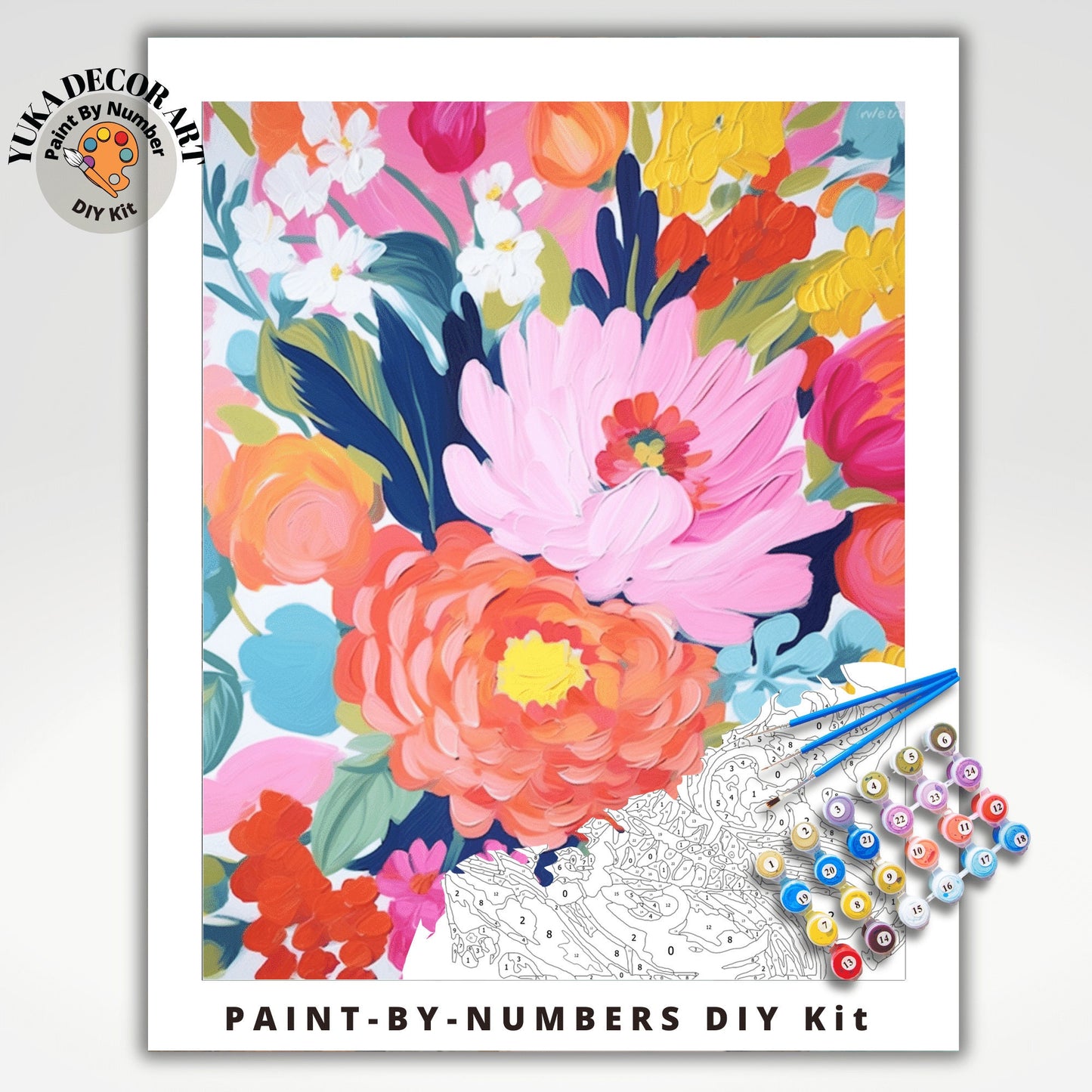 Pink Flowers PAINT by NUMBERS Kit Adult Easy Beginner Floral Art Garden DIY Paint Canvas Hobby Home Decor Birthday Gift For Mom Girlfriend