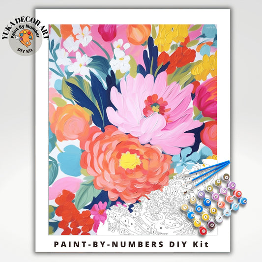 Pink Flowers PAINT by NUMBERS Kit Adult Easy Beginner Floral Art Garden DIY Paint Canvas Hobby Home Decor Birthday Gift For Mom Girlfriend