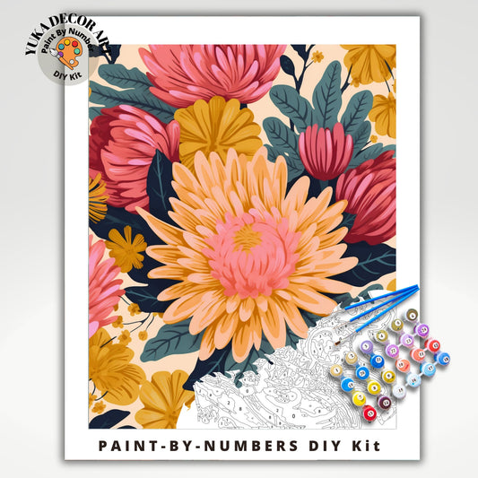 PAINT by NUMBER Kit Adult Dahlia Flowers Vintage Whimsical Pastel Wall Art Easy Beginner Acrylic Paint DIY Kit Mom Dad Gift