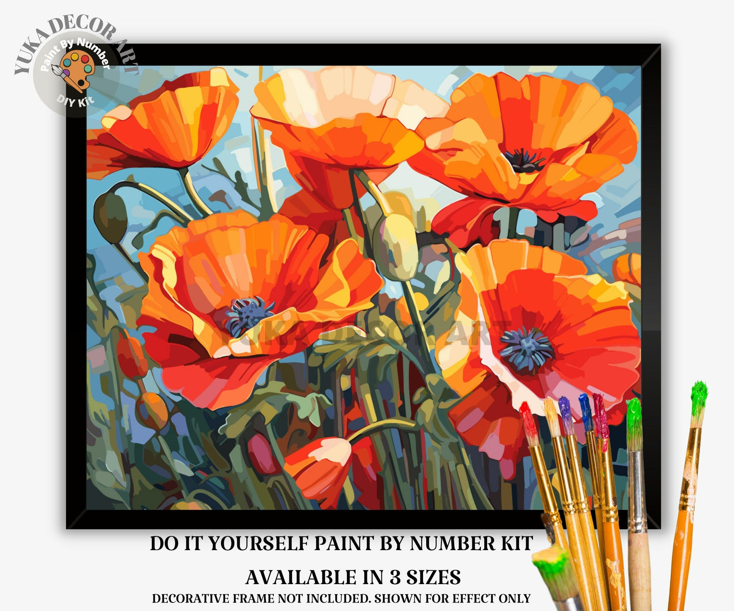 Poppy Flowers PAINT by NUMBER Kit Adults Valley Landscape DIY Painting Easy Beginners Hobby Wall Decor Housewarming Gift for Girlfriend Mom