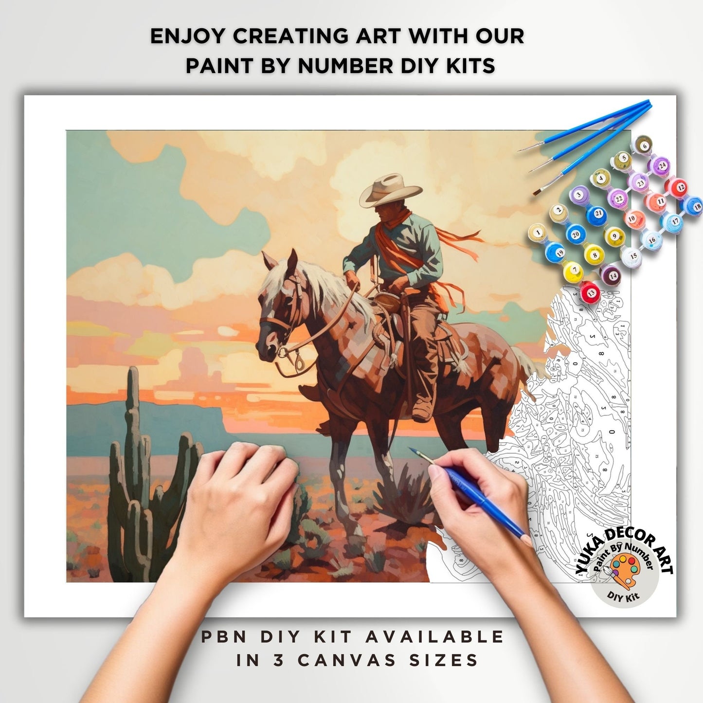 Cowboy PAINT by NUMBER Kit Adult Desert Horse Grand Canyon Southwest Vintage Style Art Easy Beginner Oil Painting DIY Gift For Boyfriend