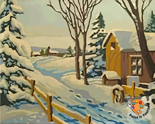 Winter Scene PAINT by NUMBER Kit for Adult , DIY Nature Vintage Style Art , Easy Beginner Acrylic Painting Kit,Vintage Decor Gift