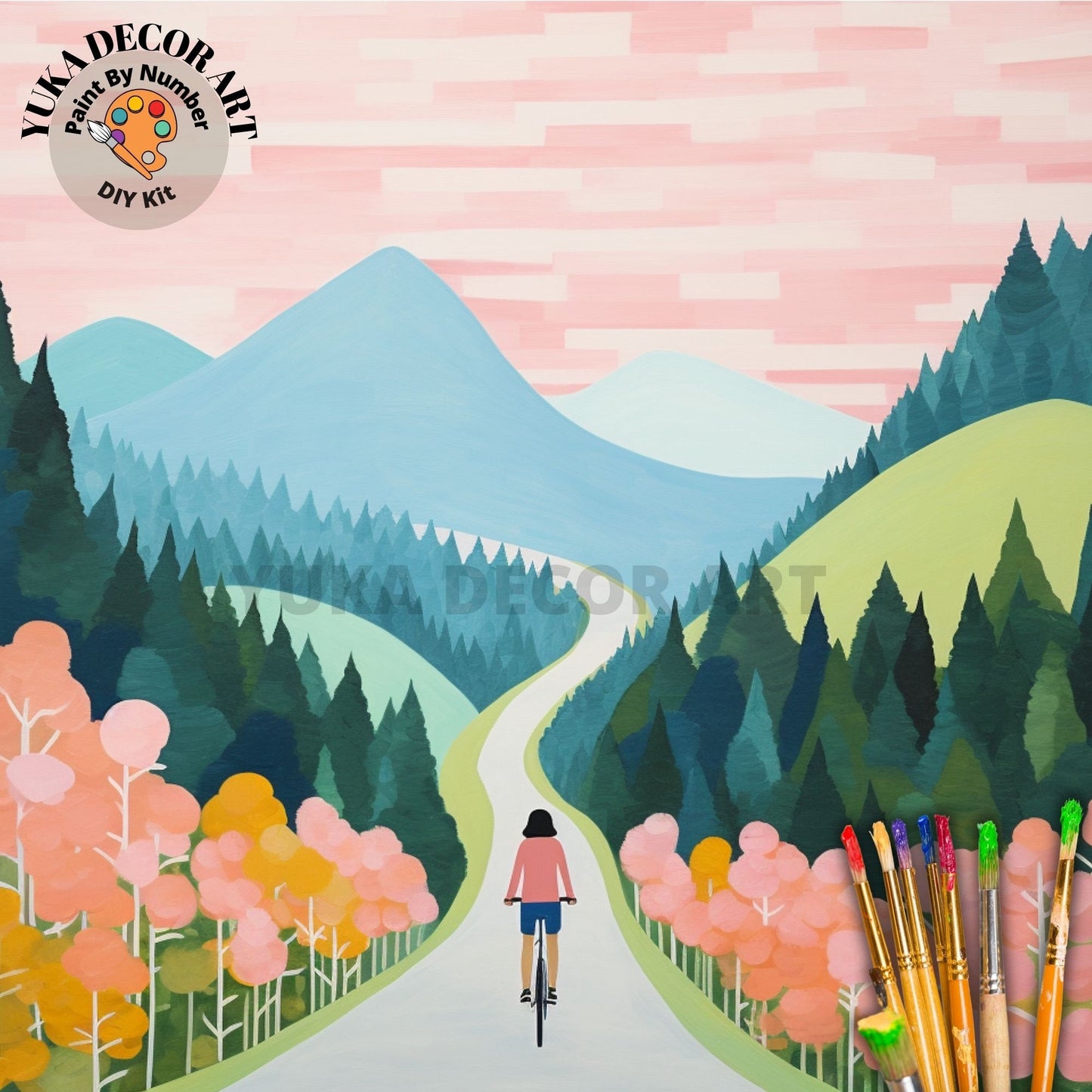PAINT by NUMBERS Adult Kit Cyclist In Mountain Valley Pastel Landscape Minimalist DIY Art Easy Beginner Painting Birthday Gift Mom Sister