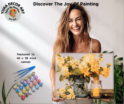 Blossom Flowers PAINT by NUMBER Kit Adult,Mason Jar Bouquet Still Life Painting , Beginner DIY Kit , Mothers Day Gift for Mom Aunt Grandma