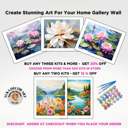 Pink Lilies PAINT by NUMBER Kit Adult Tropical Flowers Plants Pond l Minimalist Art Easy Beginner Painting DIY Kit Gift