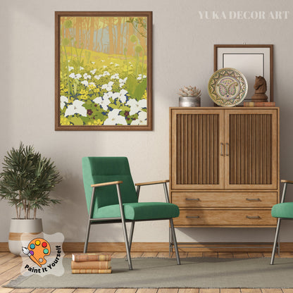 Vintage Style PAINT by NUMBER Kit Adult , DIY Paint Kit , Spring Flower Field , Easy Beginner Acrylic Canvas ,Gift for Vintage lover