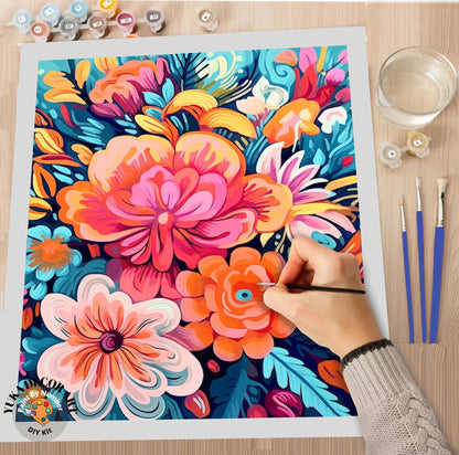 Garden Flower PAINT by NUMBER Kit for Adults Abstract Flowers Paint Kit Easy Beginners Acrylic Paint DIY Kit Wall Art Decor