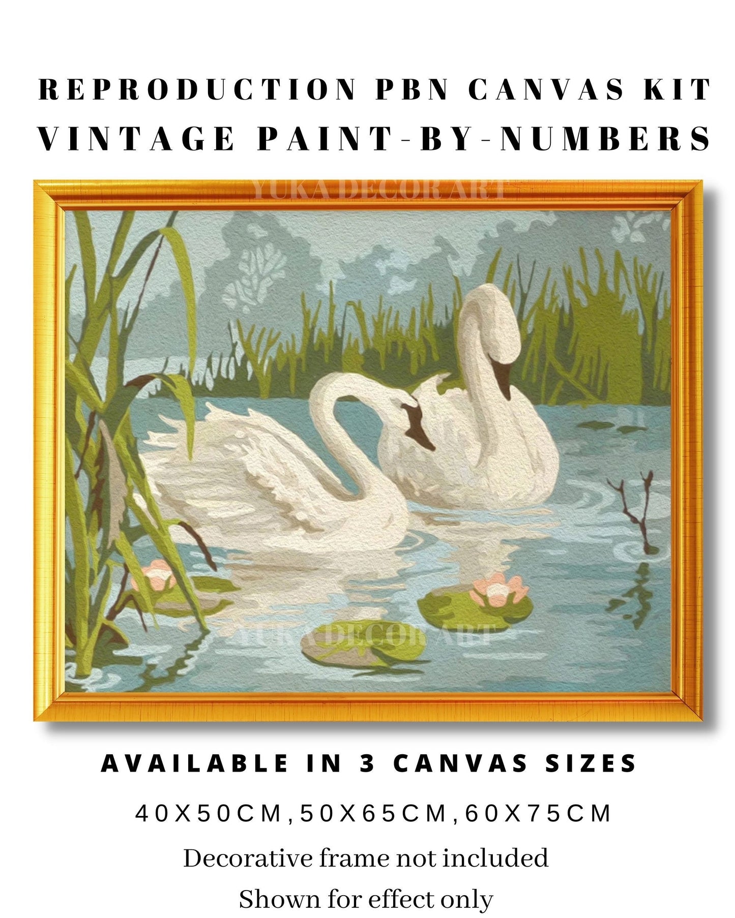 White Swans In Lake Garden PAINT by NUMBER Premium DIY Paint Kit Adult , Vintage Style Easy Beginner Acrylic Painting,Christmas  Gift