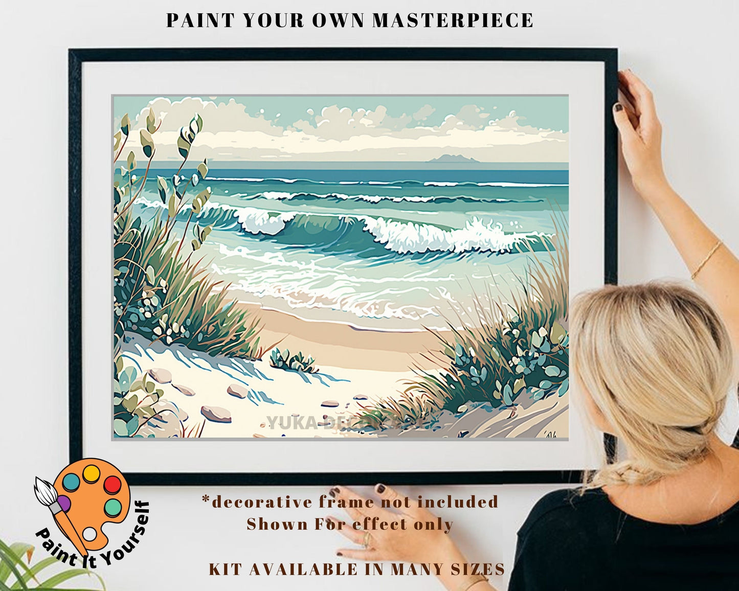 Sand Beach PAINT by NUMBERS Kit for Adult Kids Seashore Waves Island DIY Painting Easy Beginner Acrylic Painting Kit Seascape Home Decor Art