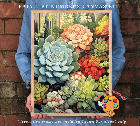 Succulents PAINT by NUMBERS Kit Adult Garden Lover Gift Easy DIY Beginners Adult Paint Kit Gift For Mom Daughter Boho Plant Art Custom Kit