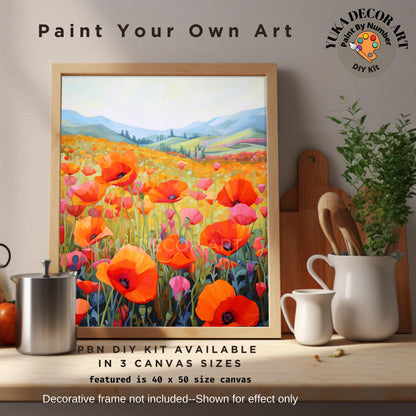 Red Poppies Floral PAINT by NUMBER Kit for Adults  Mountain Flowers Painting Easy Beginners Acrylic Paint DIY Kit Wall Art Decor Gift Mom