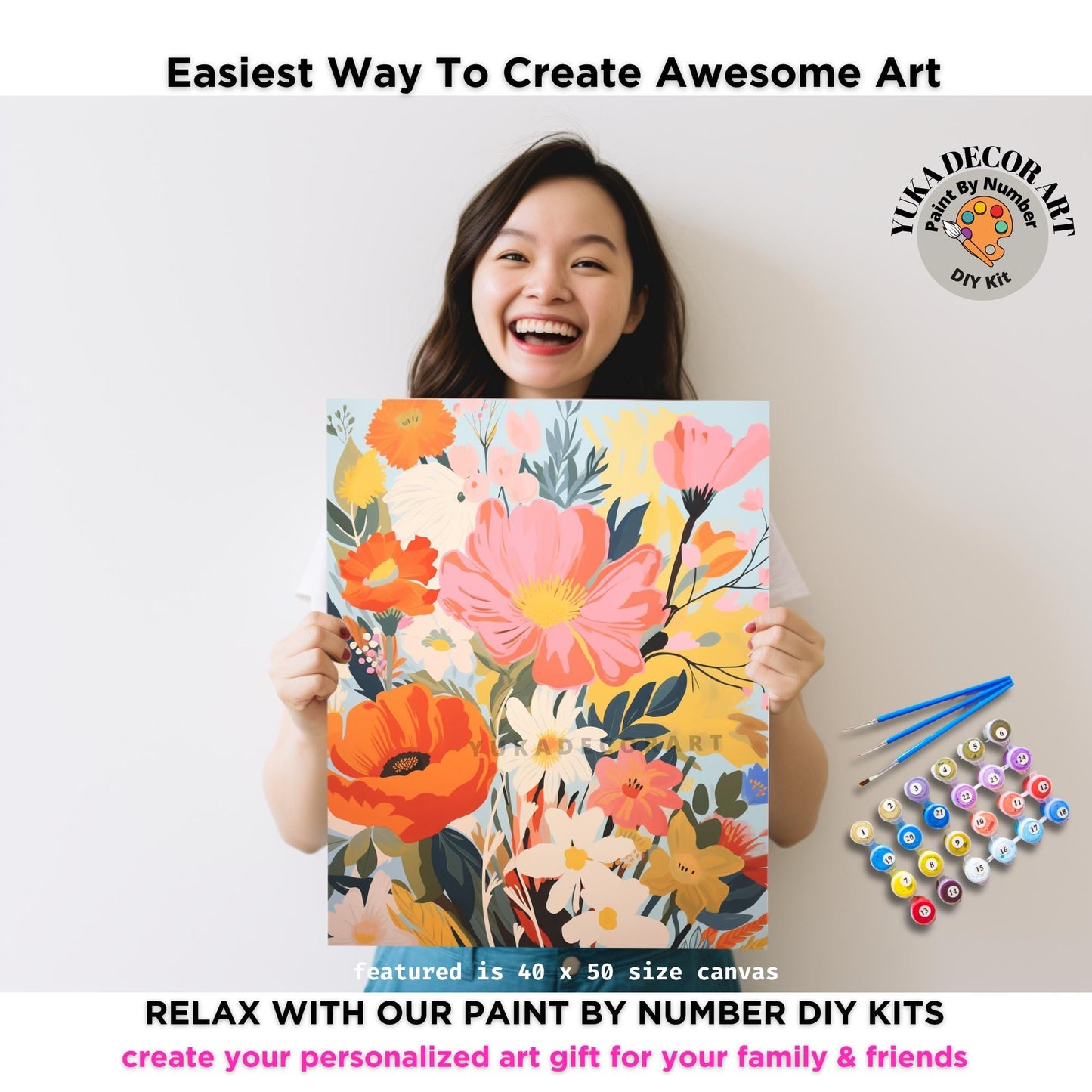 WildFlowers PAINT by NUMBER Kit for Adults Mountain Landscape Painting Easy Beginners Paint DIY Kit Wall Art Anniversary Gift Mom Girlfriend