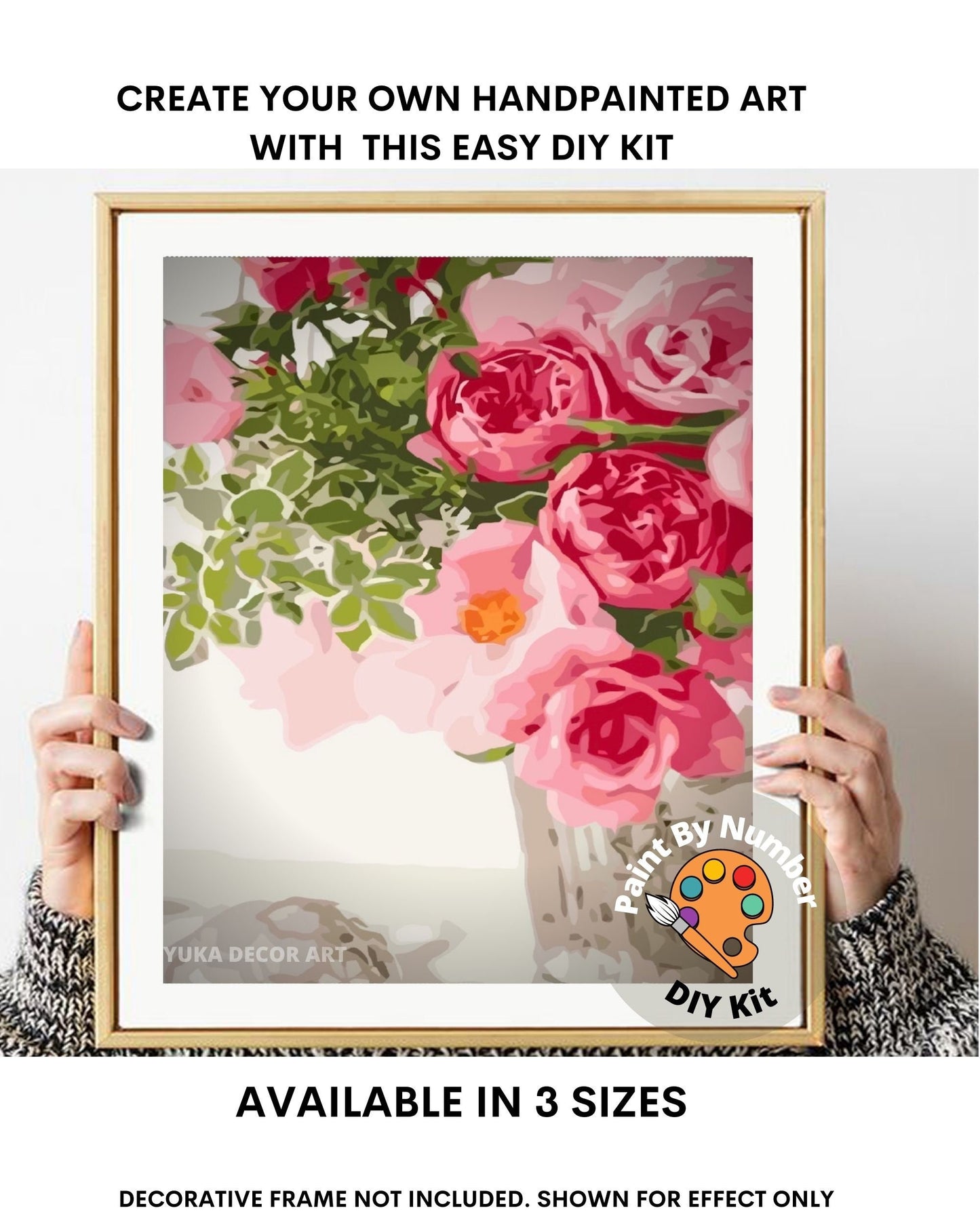 Pink Roses Paint by Number Kit Adult, Flowers Still Life Painting,Easy Beginner Acrylic Paint Kit, Gift For Mom, Home Decor Gift