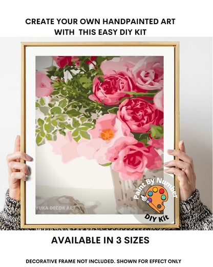 Pink Roses Paint by Number Kit Adult, Flowers Still Life Painting,Easy Beginner Acrylic Paint Kit, Gift For Mom, Home Decor Gift