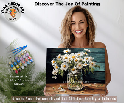 PAINT by NUMBER Kit for Adults White Daisies Flowers Still Life Easy Beginner Acrylic Paint DIY Wall Art Birthday Gift for Mom Girlfriend
