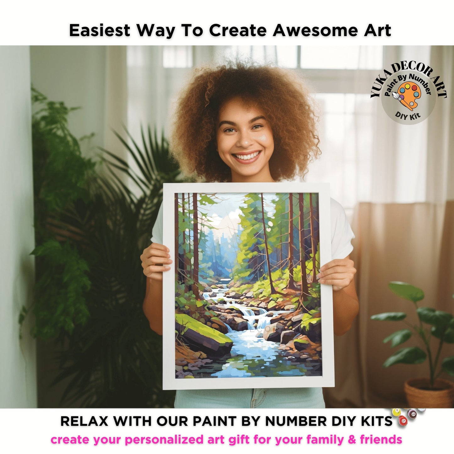 River Stream PAINT by NUMBER Kit for Adult Forest River Landscape Easy Beginner Acrylic Painting DIY Kits Art Custom Canvas Gift For Mom Dad