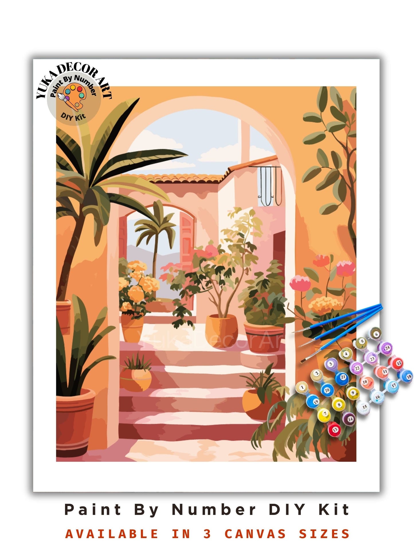 PAINT by NUMBERS Kit Adult Mediterranean Landscape Minimalistic Chic Style DIY Painting Easy Beginners Acrylic Paint Kit Premium Decor Gift