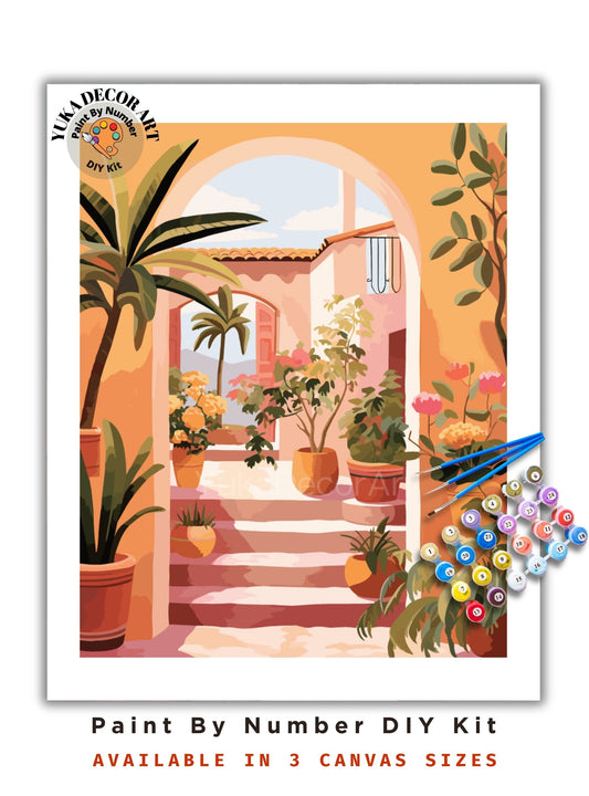 PAINT by NUMBERS Kit Adult Mediterranean Landscape Minimalistic Chic Style DIY Painting Easy Beginners Acrylic Paint Kit Premium Decor Gift