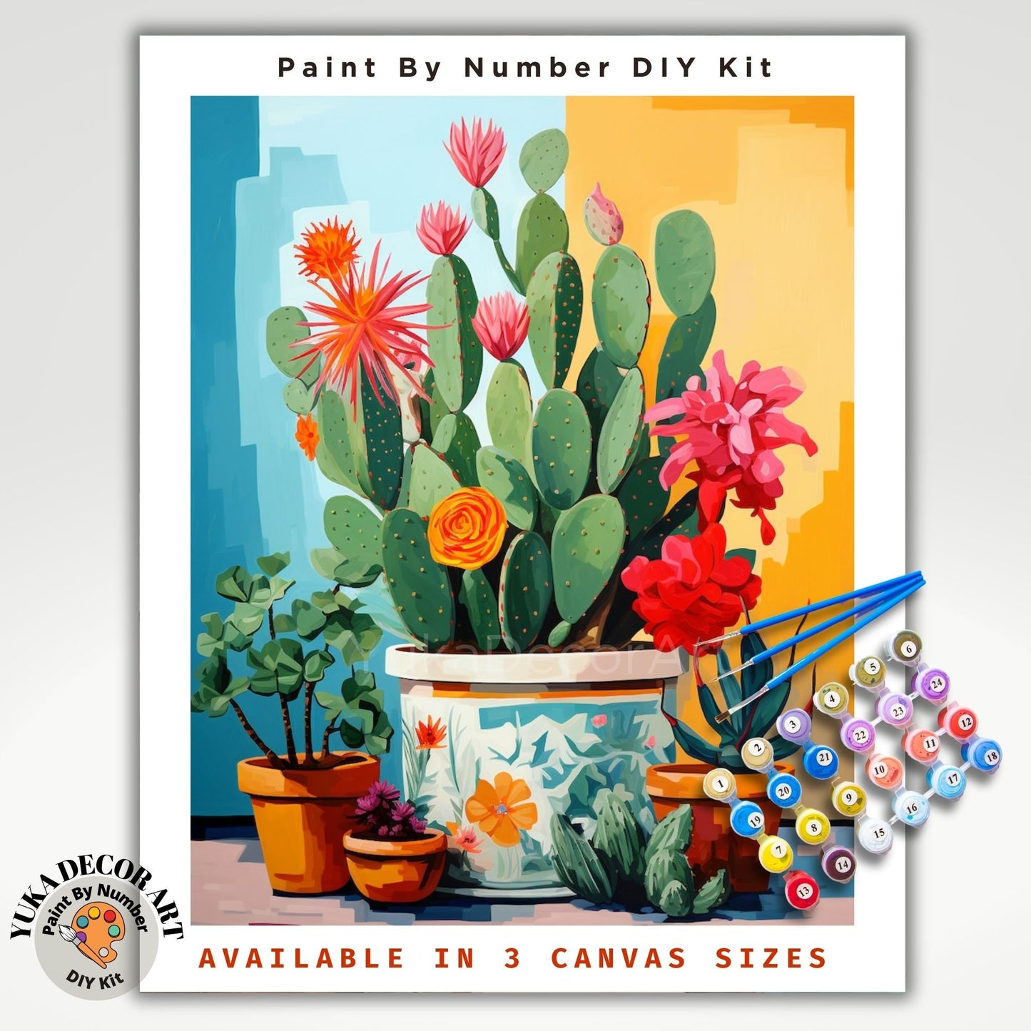 PAINT by NUMBERS Kit for Adults Minimalist Vibrant Cactus Art Easy Beginners Boho Colorful DIY Paint Kit Anniversary Gift