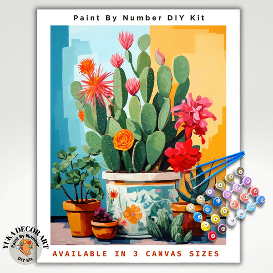 PAINT by NUMBERS Kit for Adults Minimalist Vibrant Cactus Art Easy Beginners Boho Colorful DIY Paint Kit Anniversary Gift