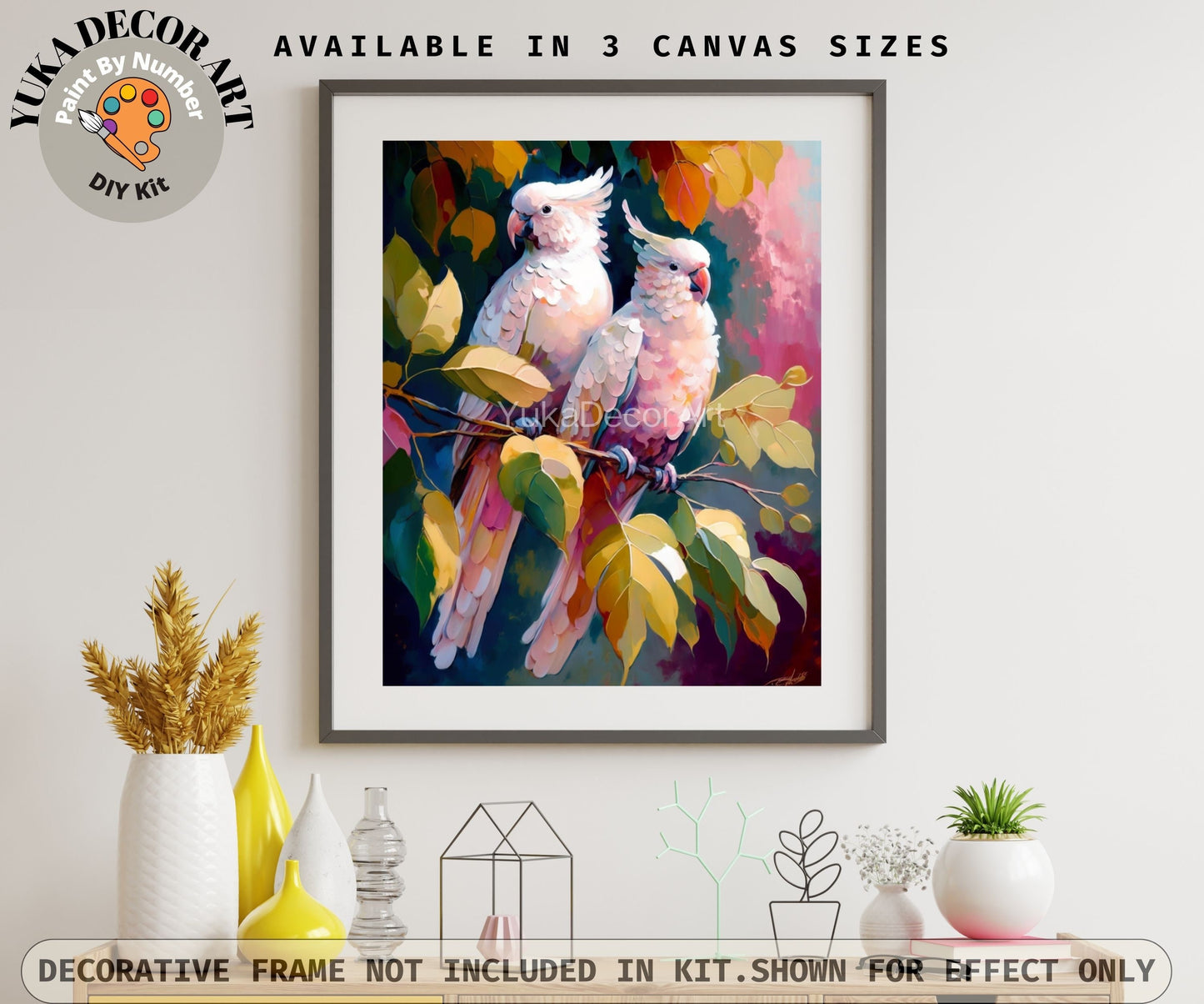 PAINT by NUMBER Kit Adult Pink Parrot DIY Paint Kit Birds In Forest Easy Beginner Acrylic Painting Housewarming Decor Birthday Gift for Mom