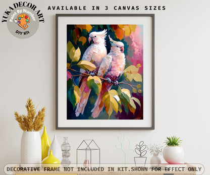 PAINT by NUMBER Kit Adult Pink Parrot DIY Paint Kit Birds In Forest Easy Beginner Acrylic Painting Housewarming Decor Birthday Gift for Mom
