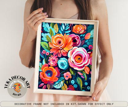 Flowers PAINT by NUMBER Kit for Adults  Roses Floral Painting Easy Beginners Acrylic Paint DIY Kit Wall Art Decor Gift Mom